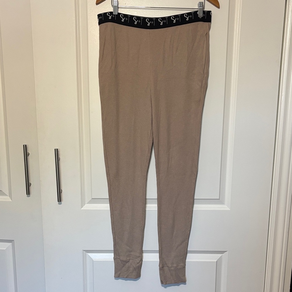 Smash + Tess NWT Taupe Waffle Lounge Leggings Bamboo/Cotton with side pockets